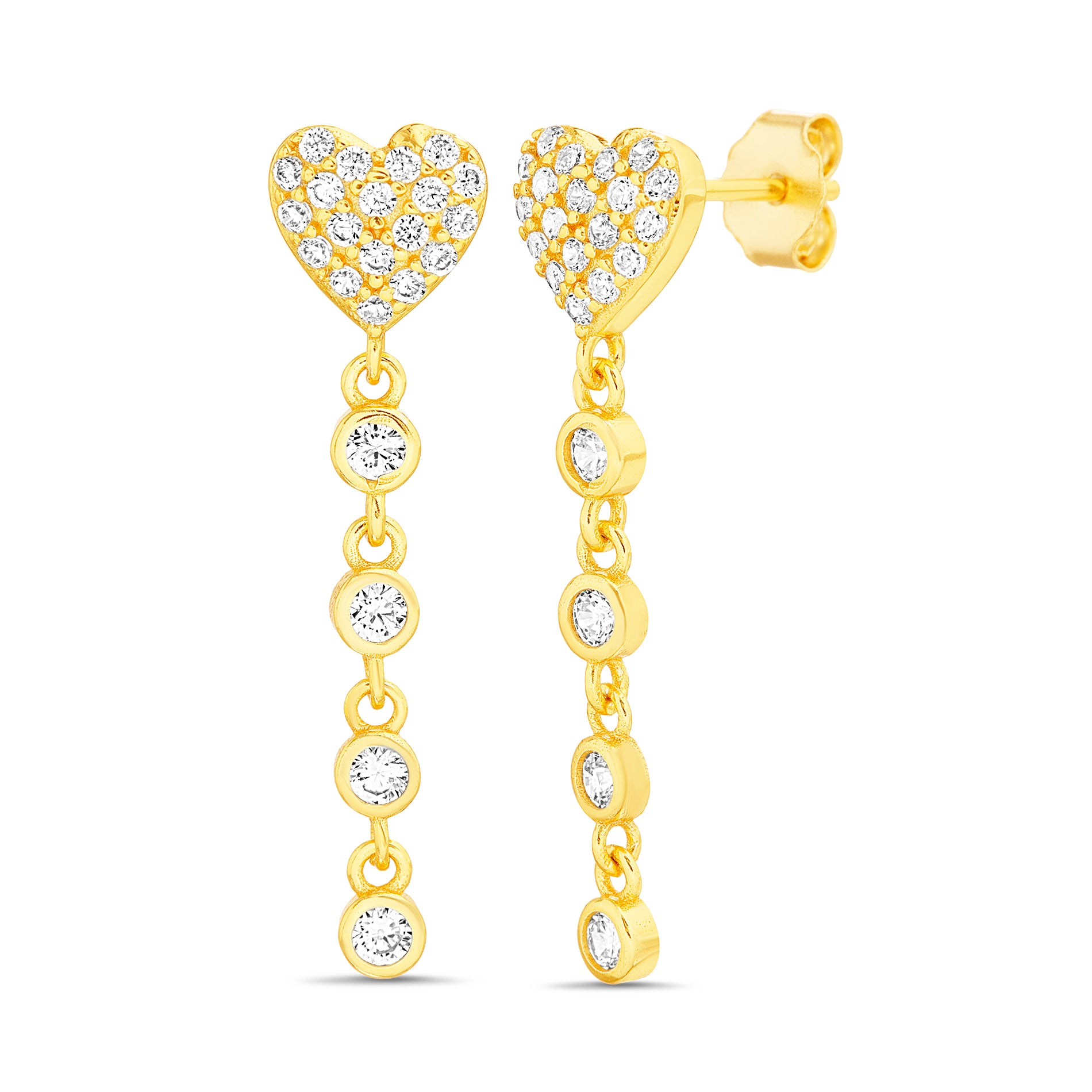 Gold CZ Oval Heart Dangles